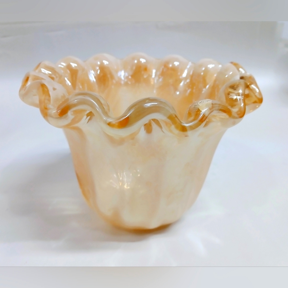 Ruffled Peach Blown Glass Vase